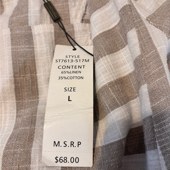 For Cynthia Part Linen Beige and White Striped Top - Picture 6 of 6